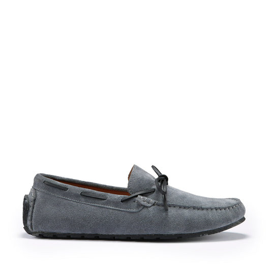 Men's Slate Grey Suede Driving Loafers - Tyre Sole