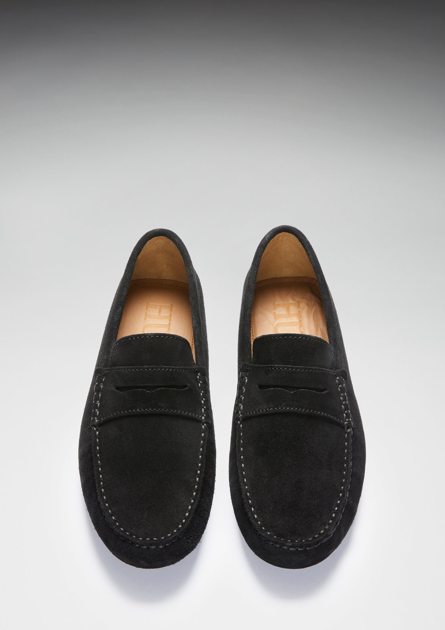 Black Suede Penny Driving Loafers - Men's