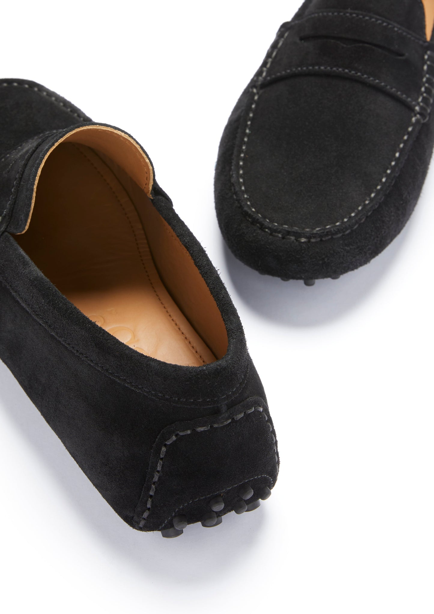Black Suede Penny Driving Loafers - Men's