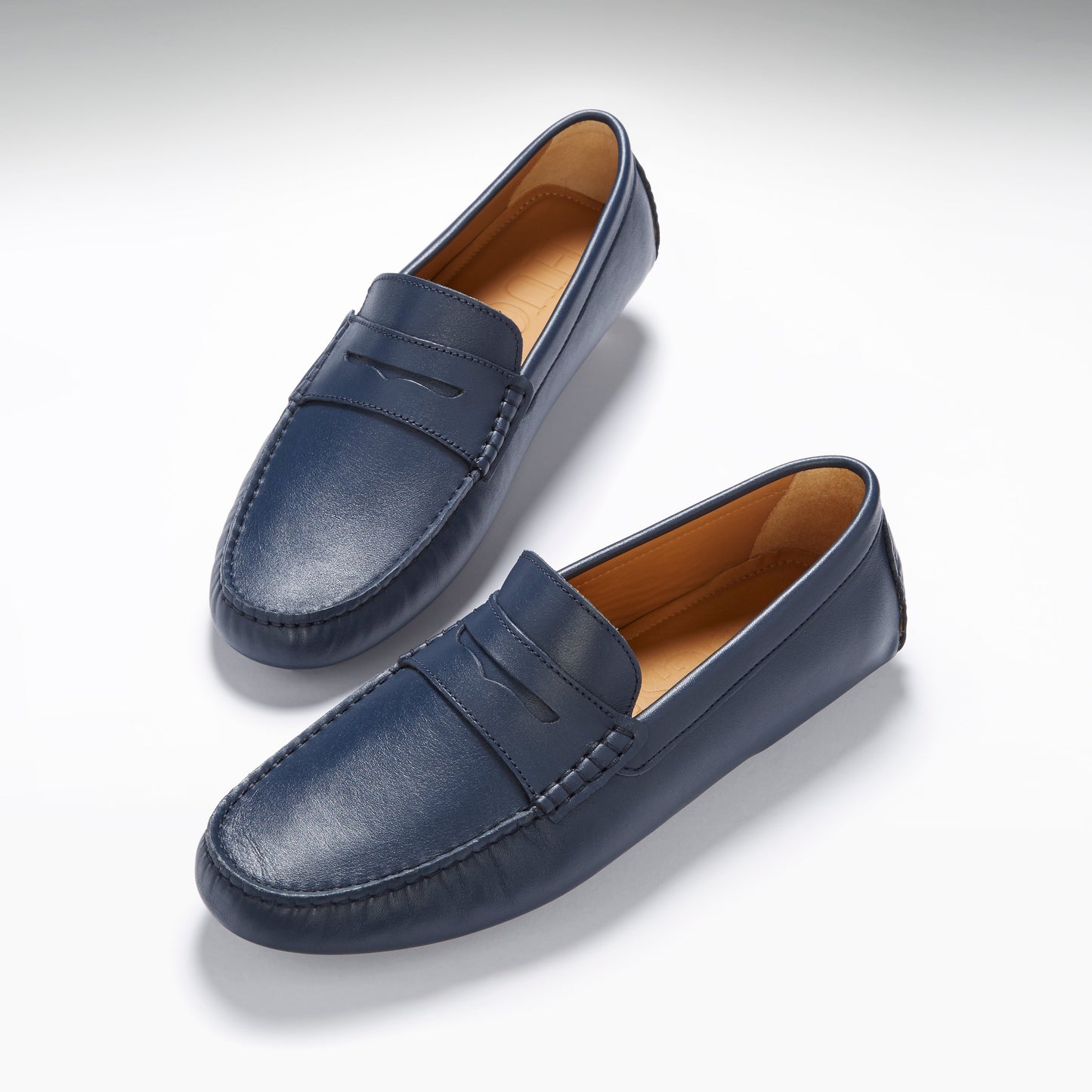 Men's French Navy Leather Penny Driving Loafers