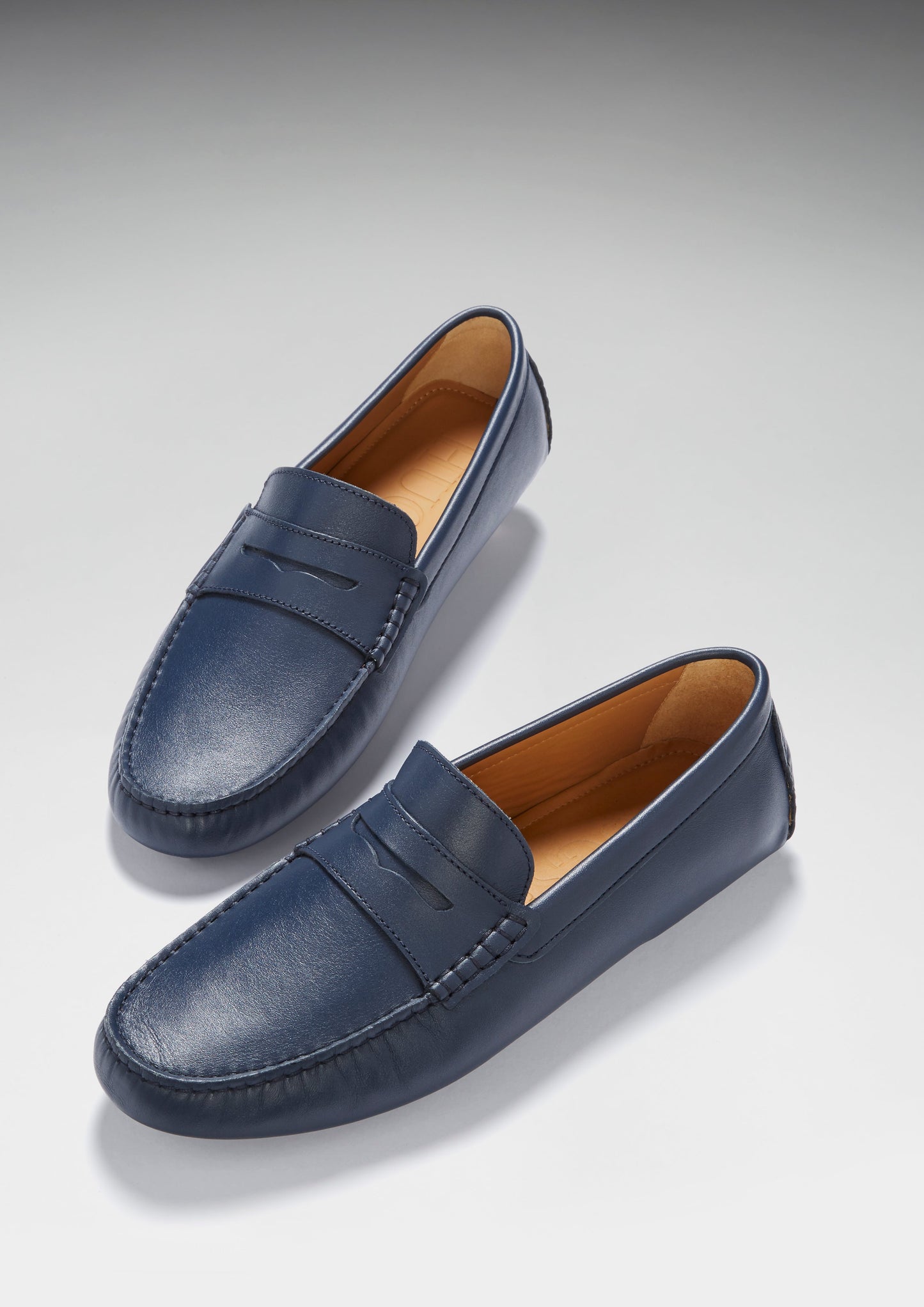 Men's French Navy Leather Penny Driving Loafers
