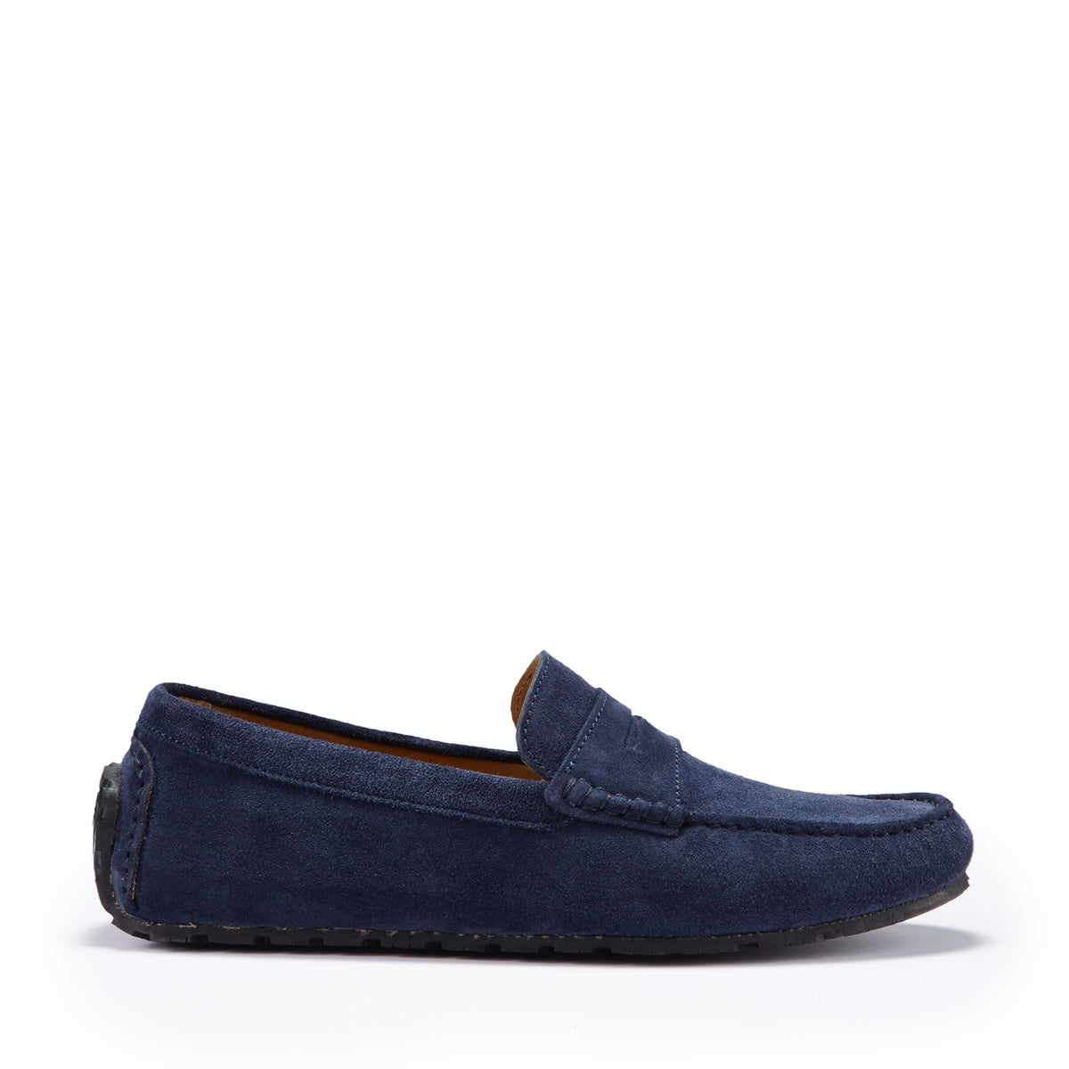 Navy blue loafer shoe on a white background