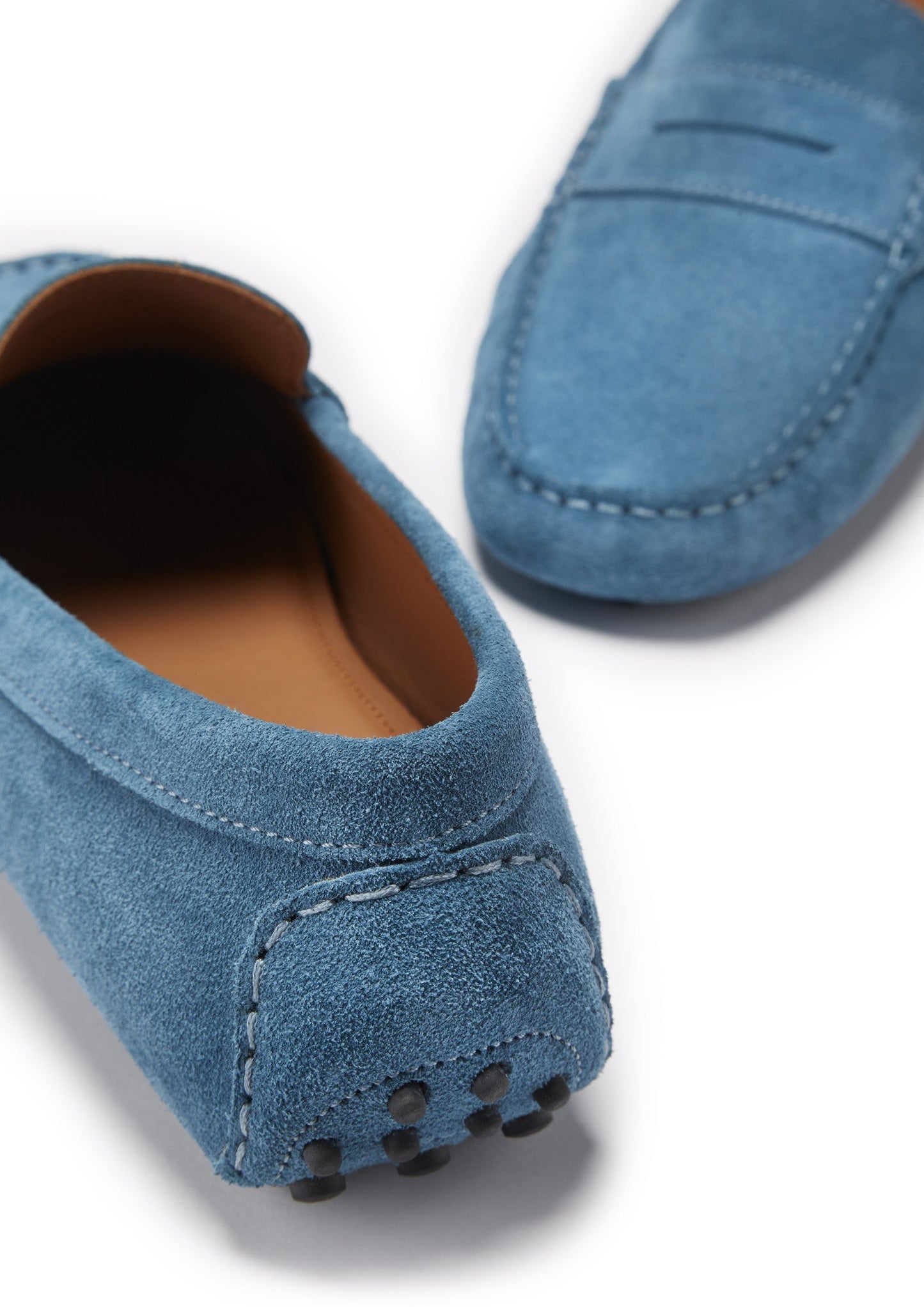 Men's Petrol Blue Suede Penny Driving Loafers