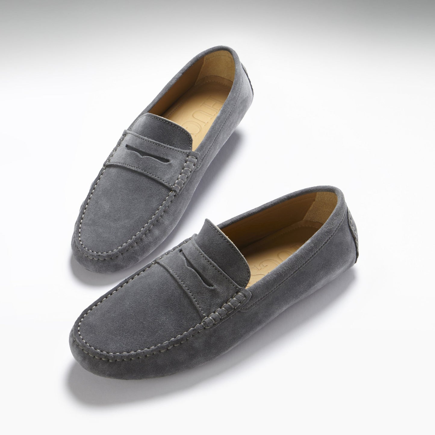 Slate Grey Suede Penny Driving Loafers - Men's