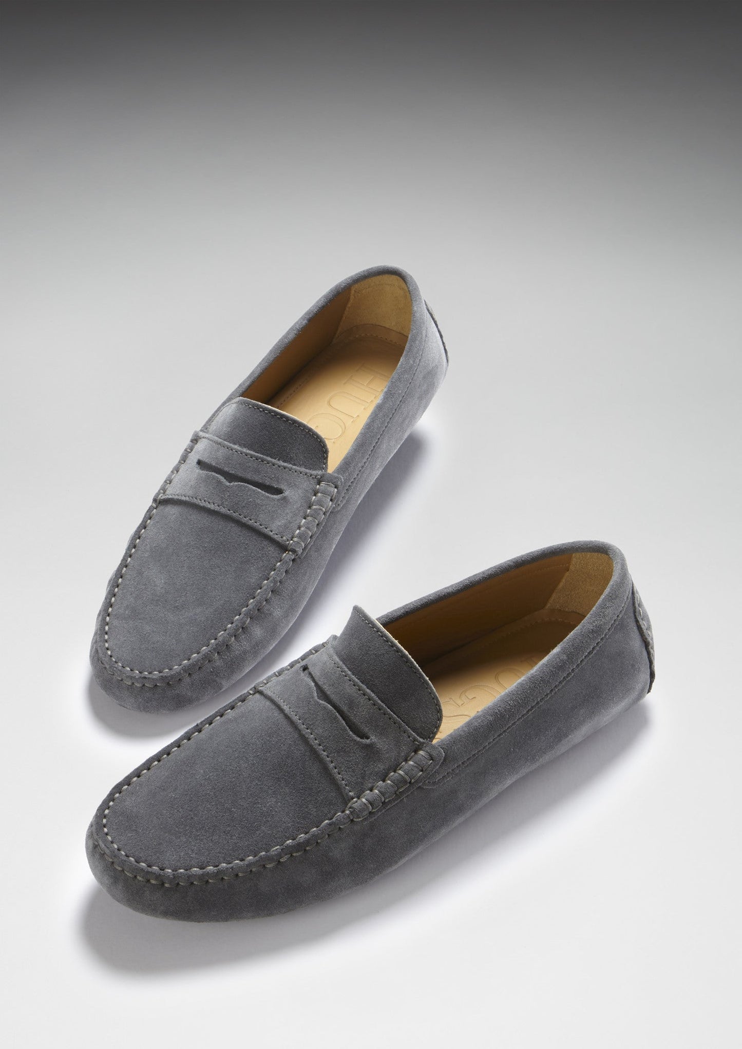 Slate Grey Suede Penny Driving Loafers - Men's
