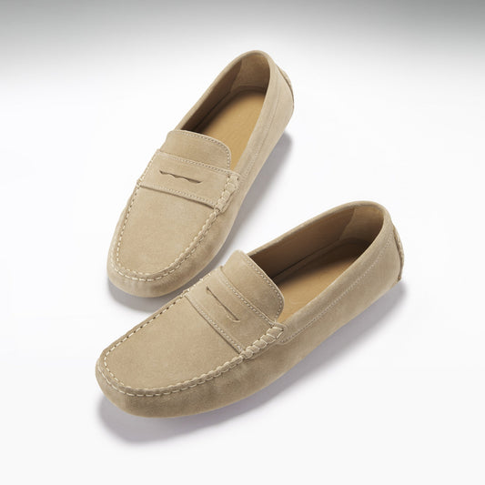 Taupe Suede Penny Driving Loafers - Men's