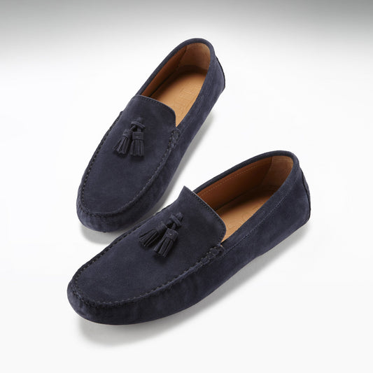 Navy Blue Suede Tasselled Driving Loafers