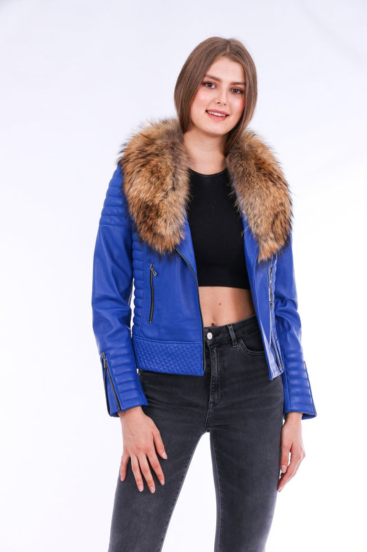 Milani Blue Quilted Leather Biker Jacket - Women's Genuine Lambskin - Style Queenz