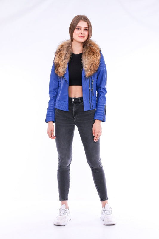 Milani Blue Quilted Leather Biker Jacket - Women's Genuine Lambskin - Style Queenz