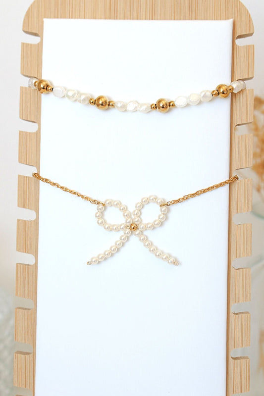 Miss Coquette 24K Gold Pearl Bow Necklace - Romantic Coquette Jewelry - Style Queenz