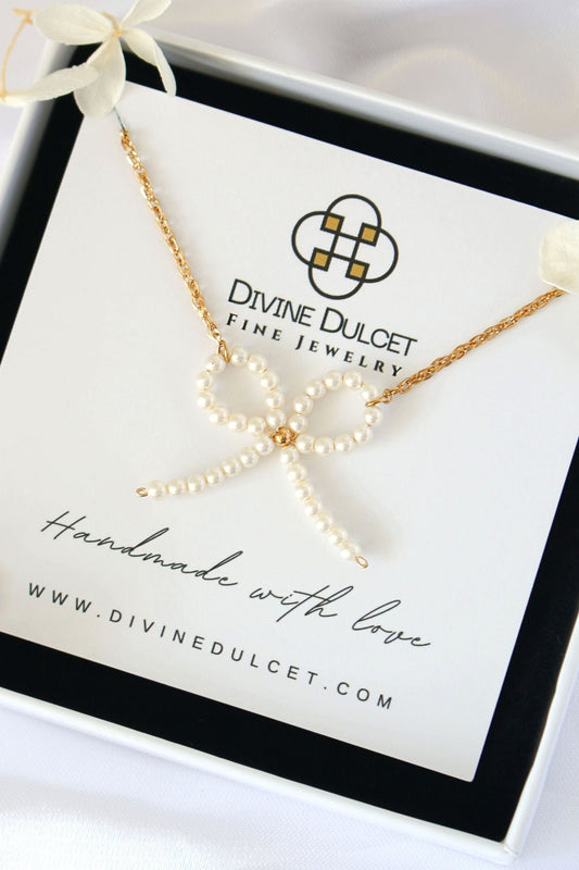 Miss Coquette 24K Gold Pearl Bow Necklace - Romantic Coquette Jewelry - Style Queenz