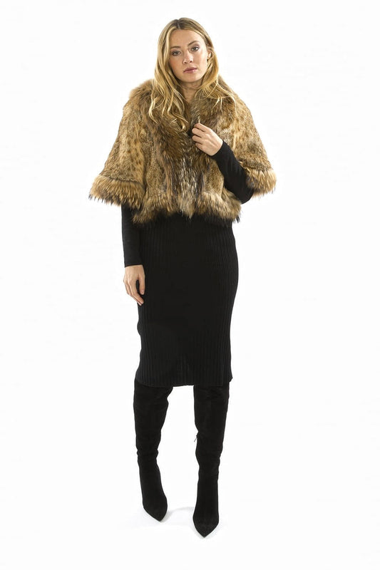 Mocha Fox Fur Cape - Cropped Luxury Wrap