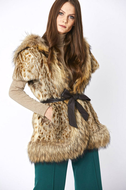Mocha Leopard Fox & Coney Fur Hooded Coat