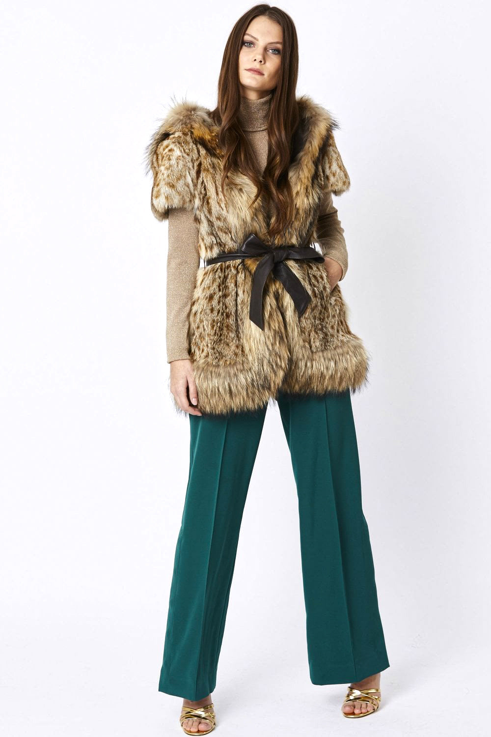Mocha Leopard Fox & Coney Fur Hooded Coat