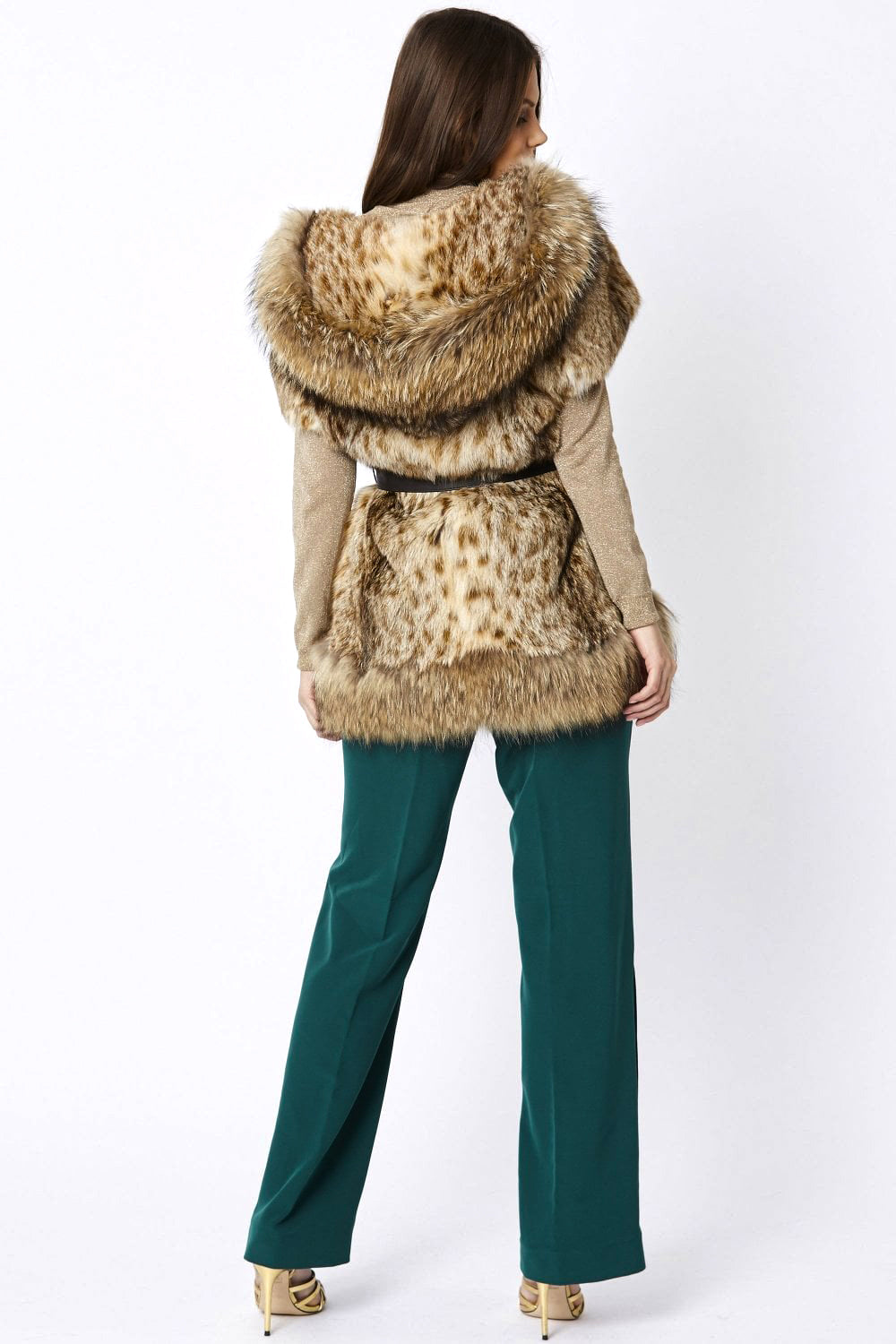 Mocha Leopard Fox & Coney Fur Hooded Coat