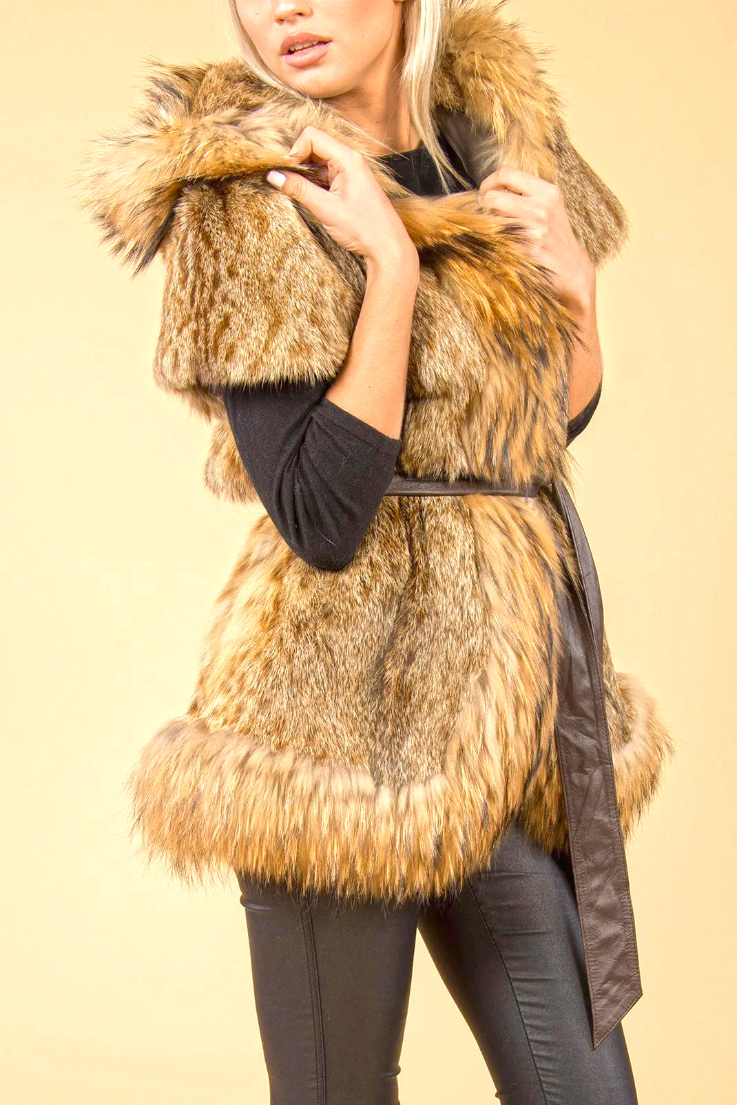 Mocha Leopard Fox & Coney Fur Hooded Coat
