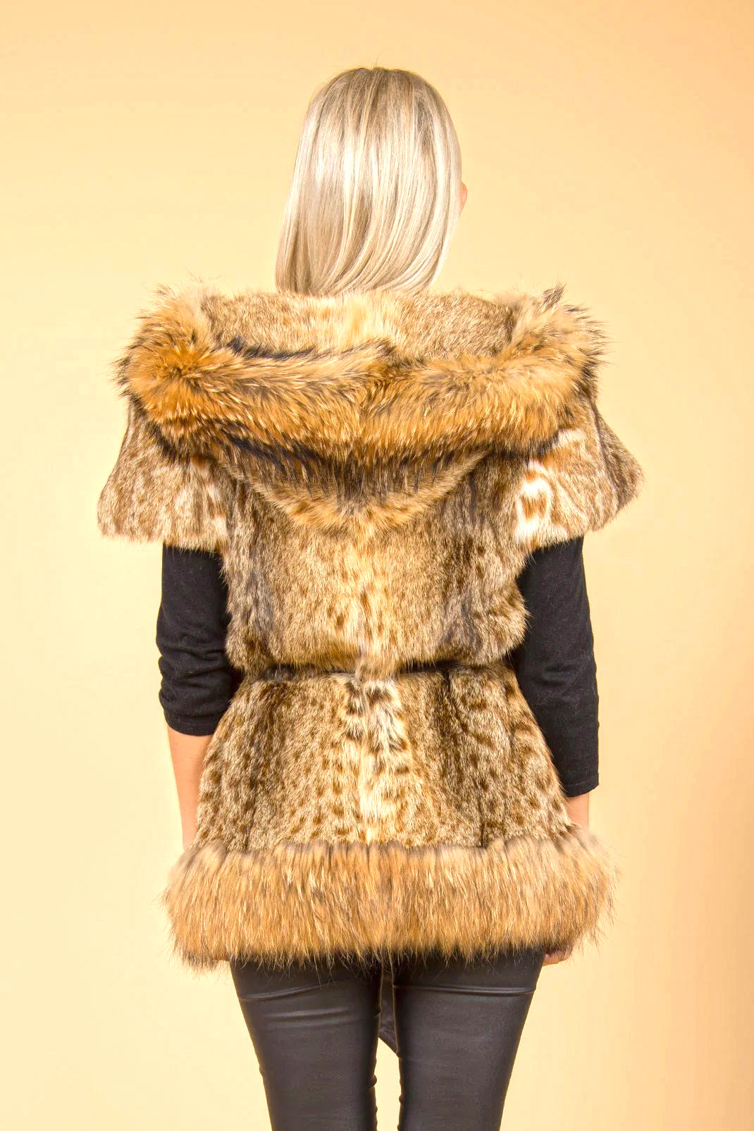 Mocha Leopard Fox & Coney Fur Hooded Coat