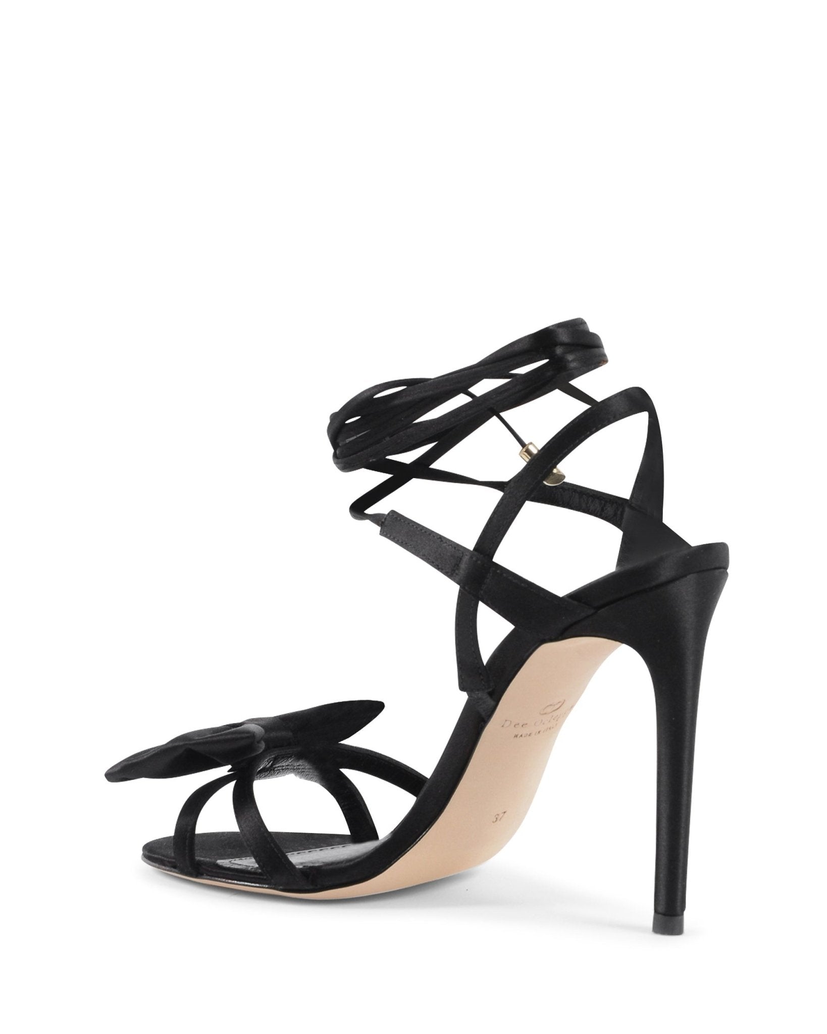 Nancy Designer Satin Sandal Black - Italian High Heel Ankle Lace Sandals - Style Queenz