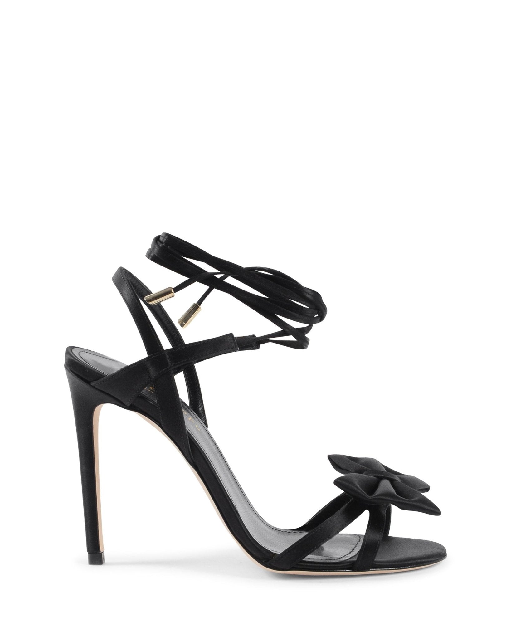 Nancy Designer Satin Sandal Black - Italian High Heel Ankle Lace Sandals - Style Queenz