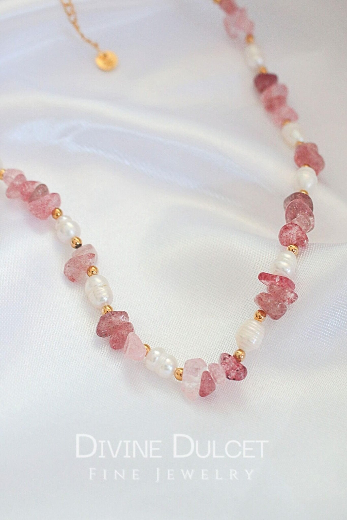 Natural Strawberry Quartz Crystal Choker with Freshwater Pearls - Healing Jewelry - Style Queenz