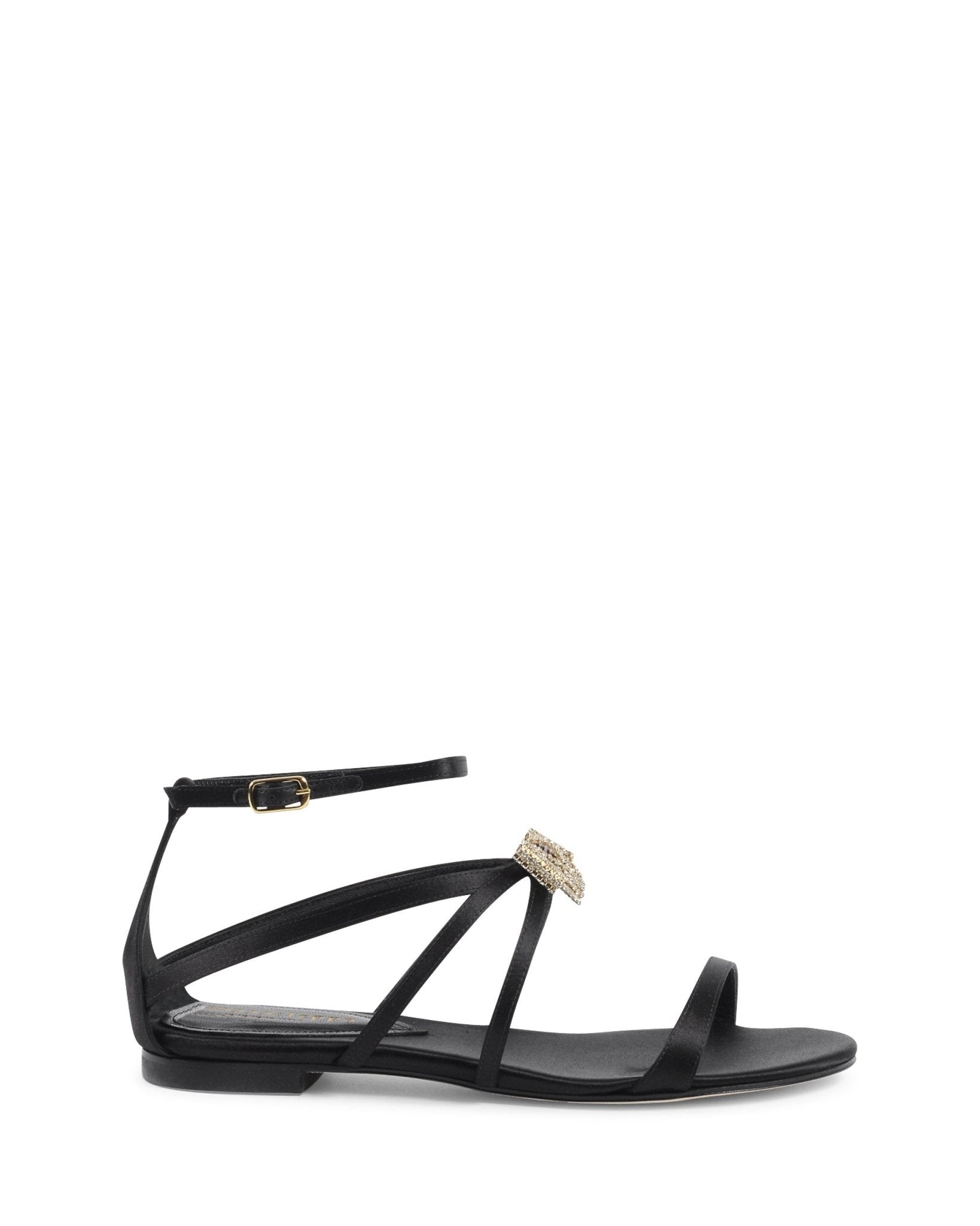 Nicole Black Satin Sandals - Italian Swarovski Crystal Designer Footwear - Style Queenz