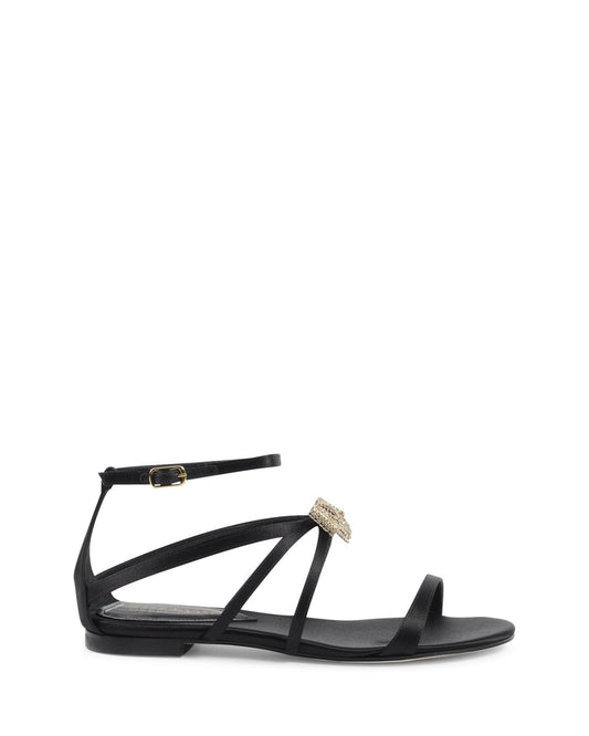 Nicole Black Satin Sandals - Italian Swarovski Crystal Designer Footwear - Style Queenz