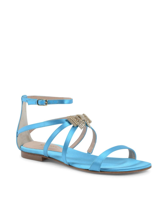 Nicole Light Blue Satin Sandals - Italian Swarovski Crystal Designer Footwear - Style Queenz