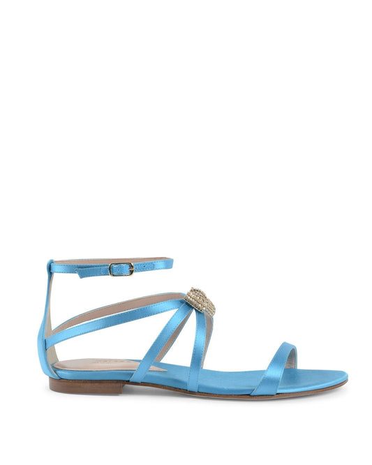Nicole Light Blue Satin Sandals - Italian Swarovski Crystal Designer Footwear - Style Queenz