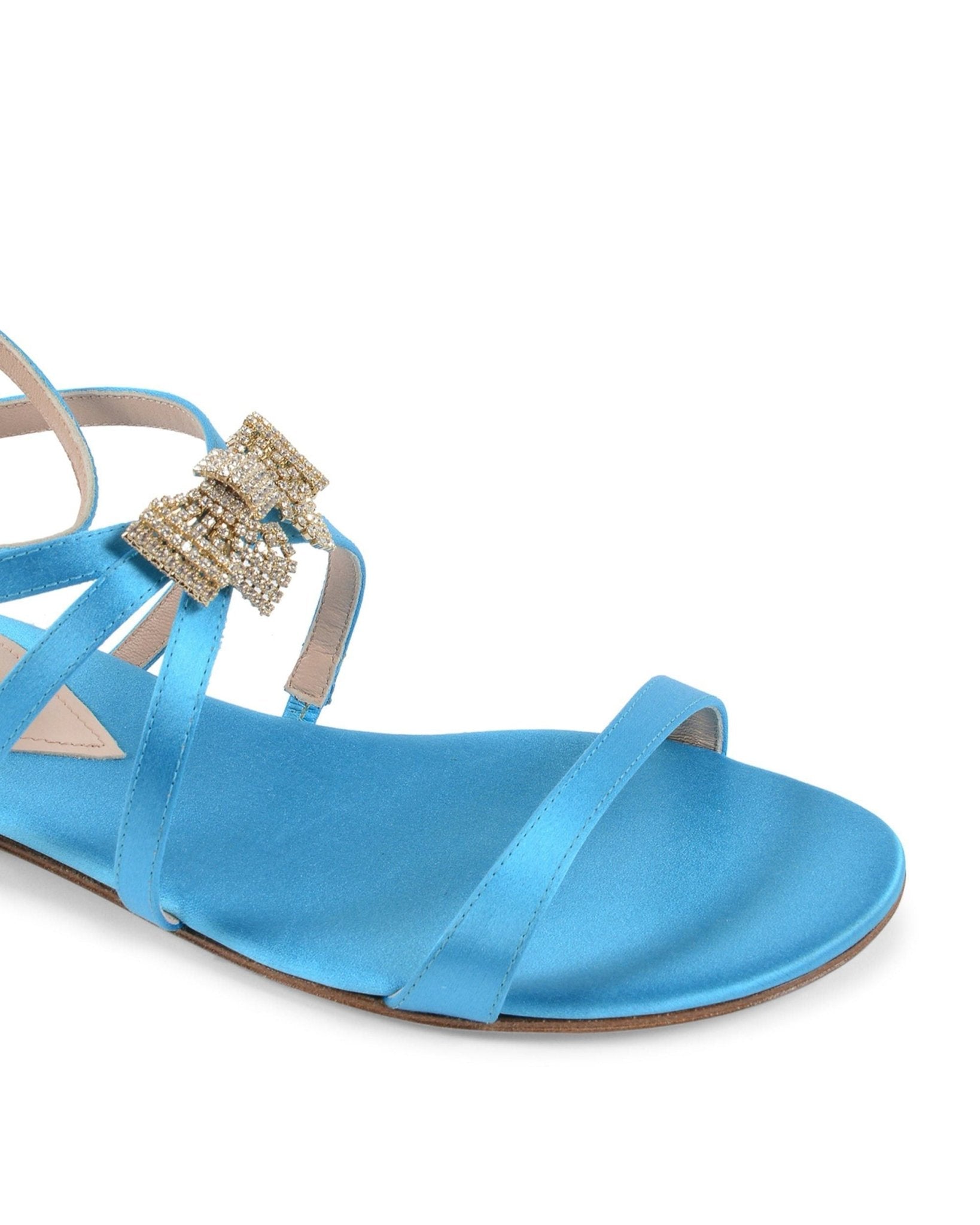 Nicole Light Blue Satin Sandals - Italian Swarovski Crystal Designer Footwear - Style Queenz