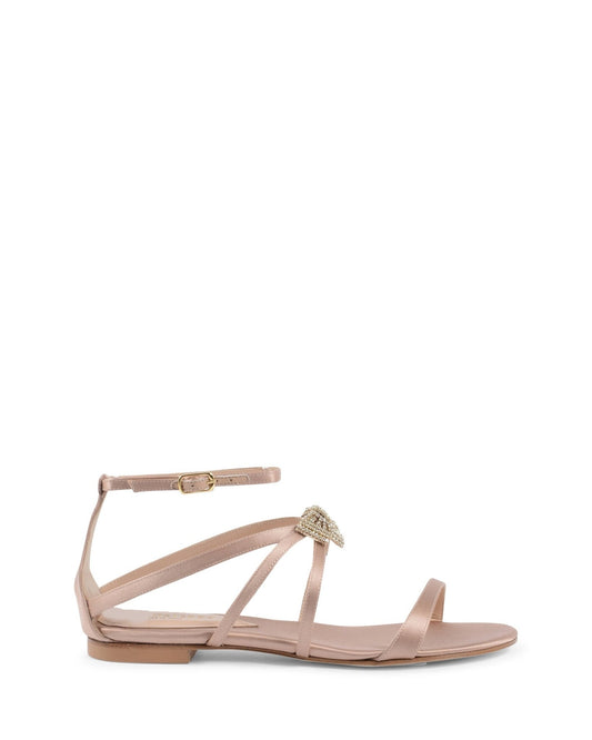 Nicole Satin Sandal with Swarovski Bow - Nude Low Heel - Style Queenz