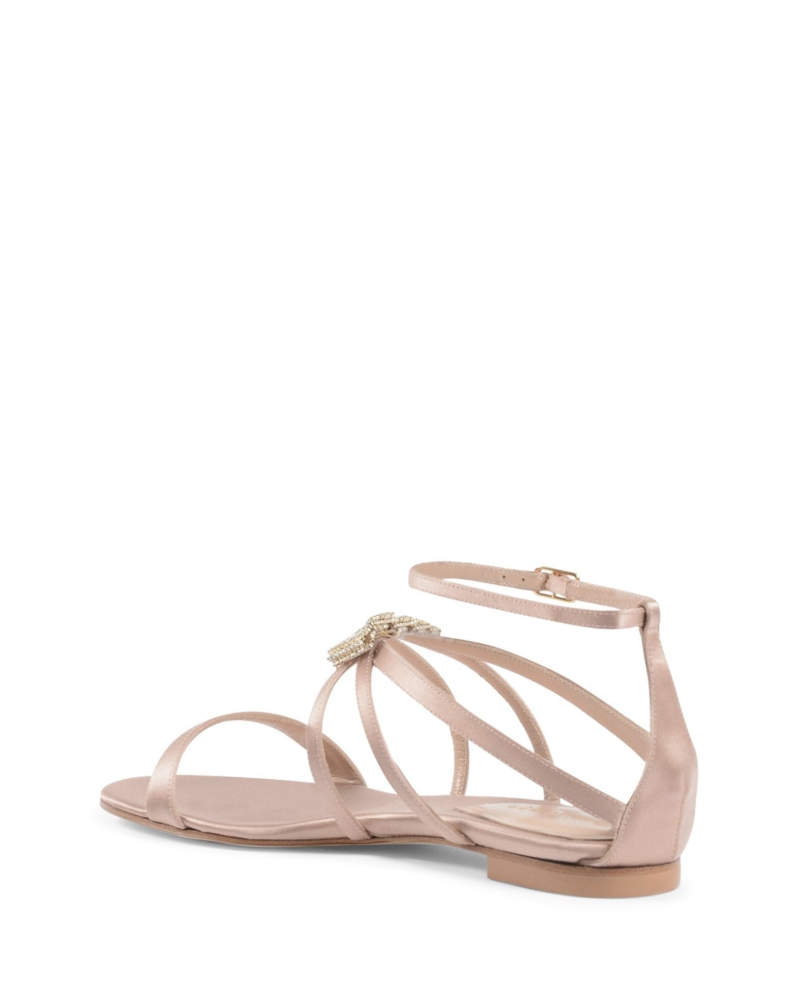 Nicole Satin Sandal with Swarovski Bow - Nude Low Heel - Style Queenz