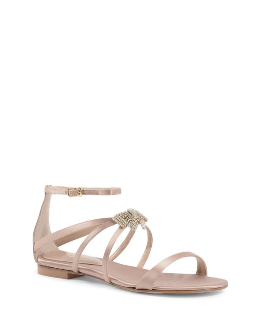 Nicole Satin Sandal with Swarovski Bow - Nude Low Heel - Style Queenz
