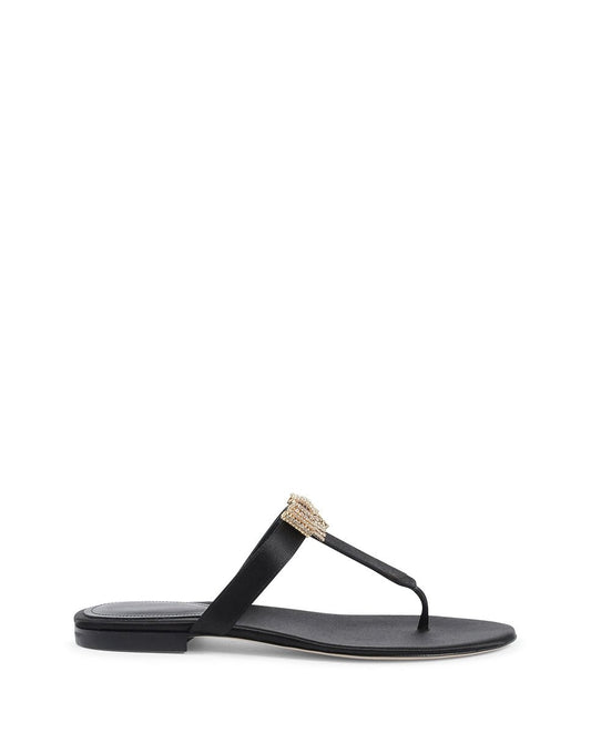 Nina Satin Sandal Black - Italian Swarovski Crystal Bow Flip Flops - Style Queenz