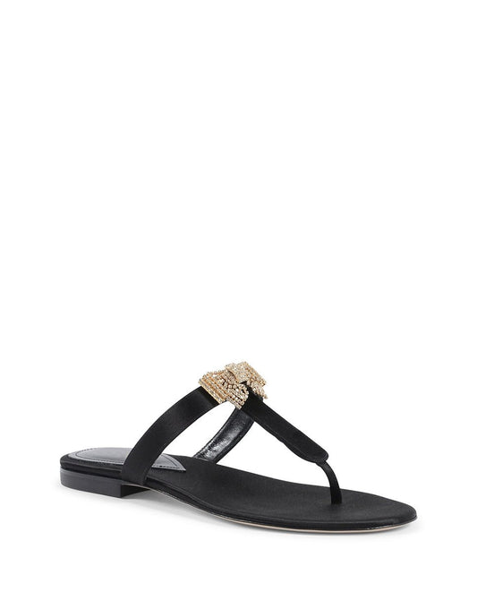 Nina Satin Sandal Black - Italian Swarovski Crystal Bow Flip Flops - Style Queenz