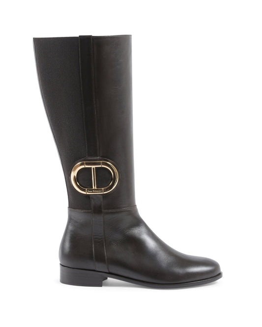 Opera Boot - Italian Leather Boots with Maxi Gold Logo and 3cm Heel - Style Queenz
