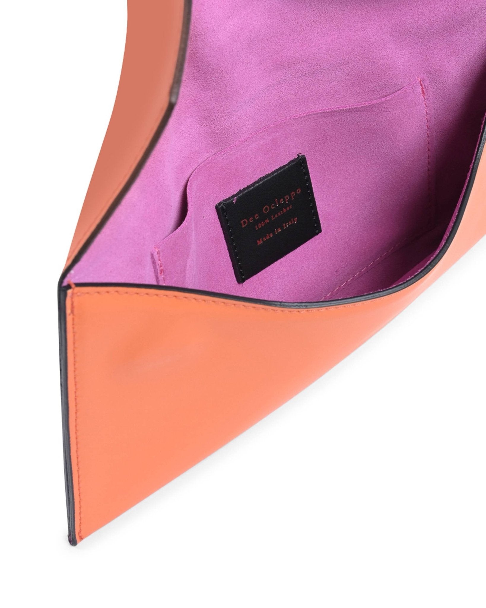 Orange Leather Envelope Clutch - Italian Designer Ruga Leather Handbag - Style Queenz