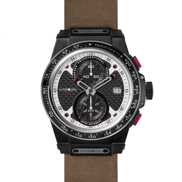Hydrogen watch with brown strap on white background