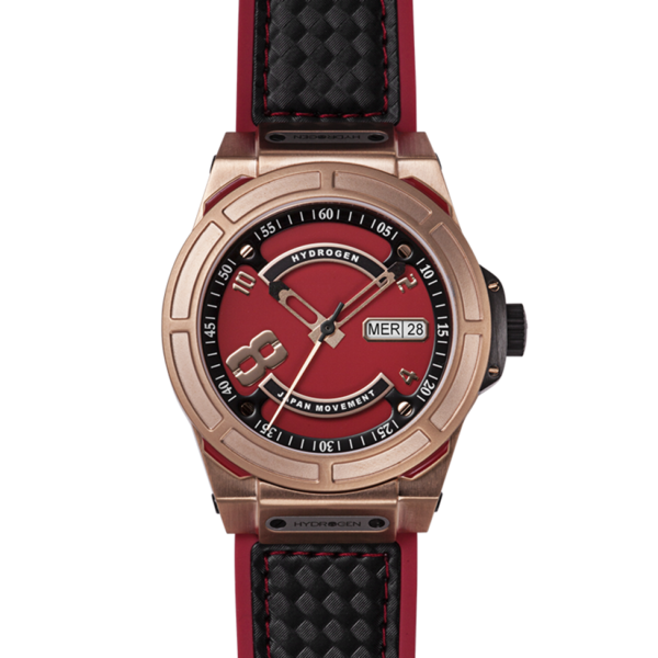 Watch with red and black strap on a white background