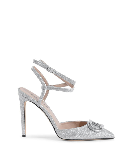 Pandora Pump - Bright Silver Italian Glitter Heel with Dee Ocleppo Logo - Style Queenz