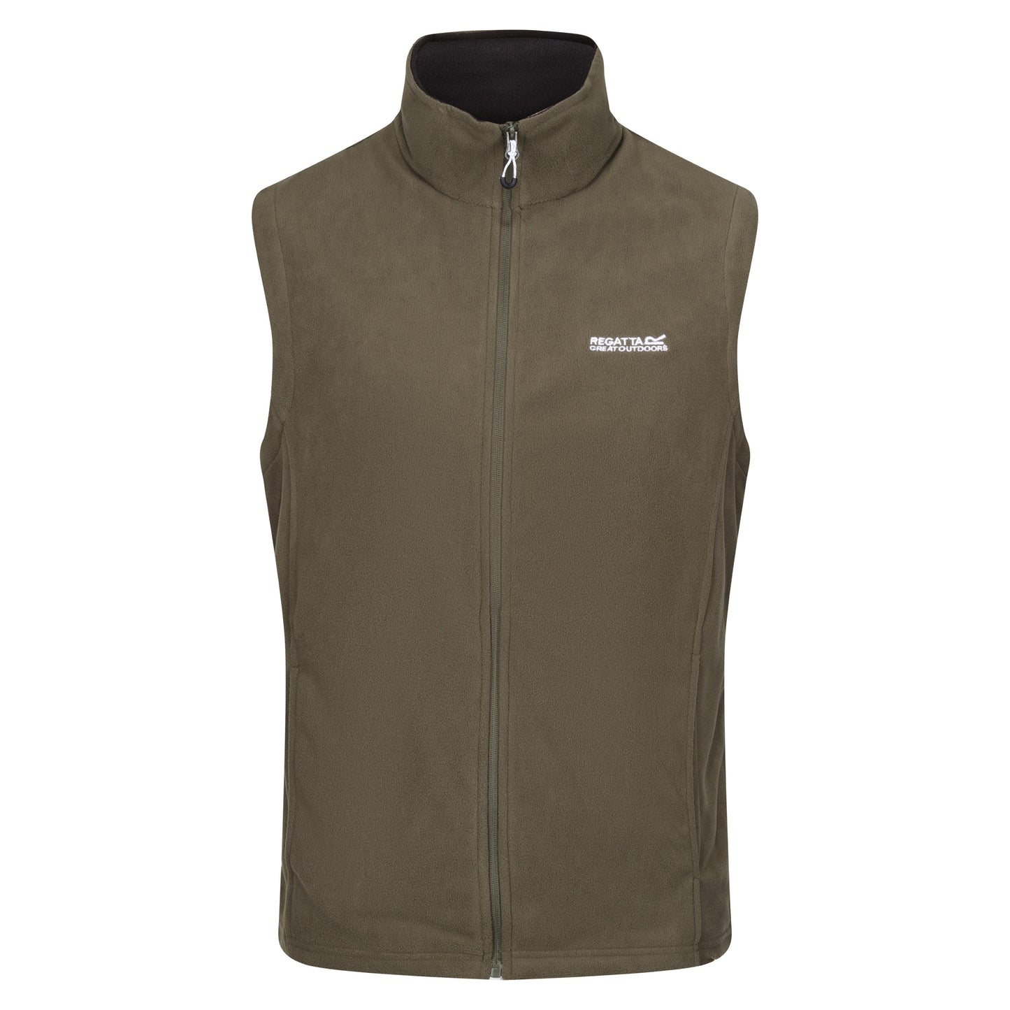 Brown vest with a brand logo on a white background
