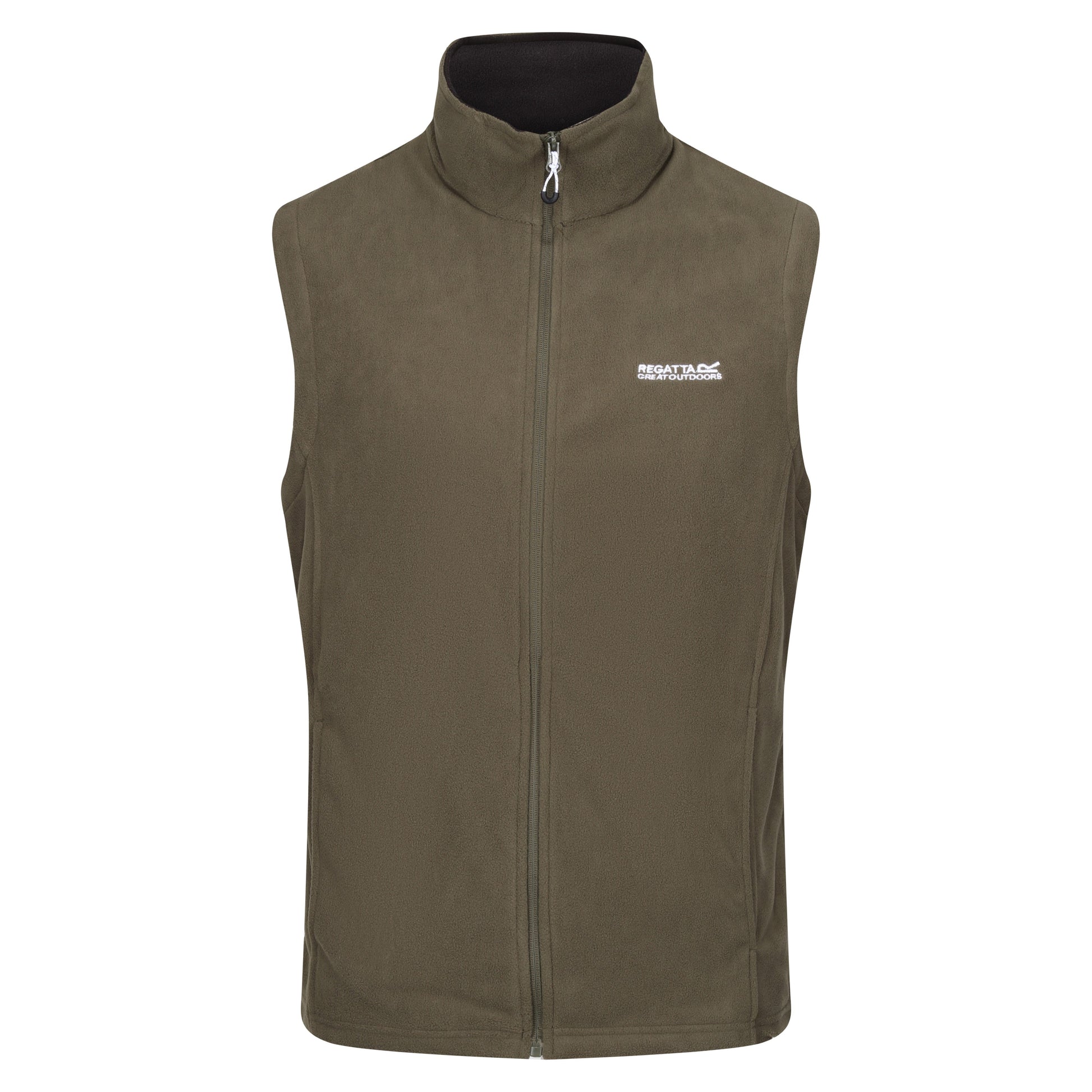 Brown vest with a brand logo on a white background