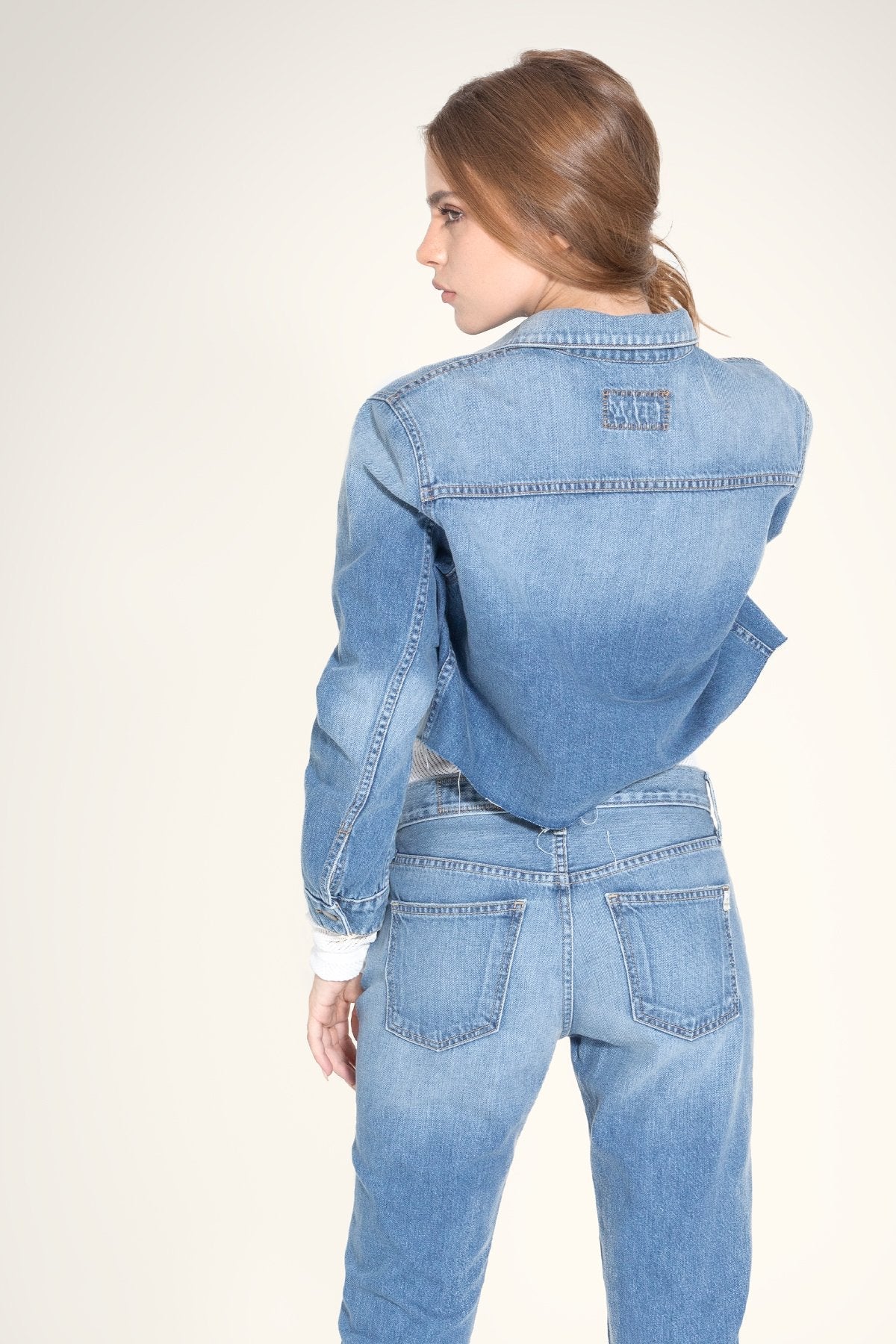 Pixie Oversized Crop Denim Jacket - Good Times Medium Wash - Style Queenz