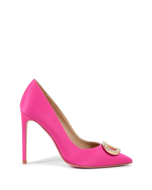Princess Pump Fuxia - Dee Ocleppo Satin High Heel with Gold Logo - Style Queenz