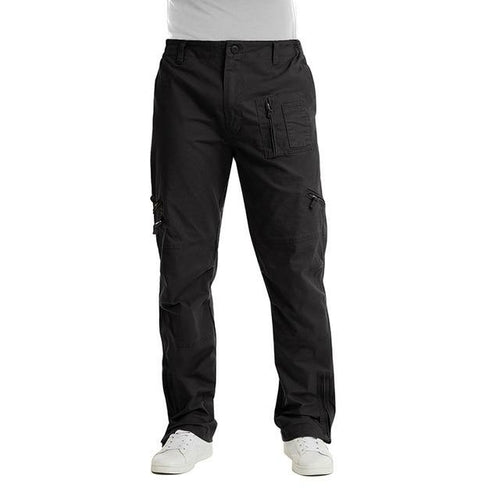 Black cargo pants on a white background