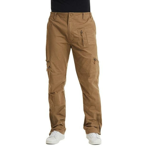 Tan cargo pants on a white background
