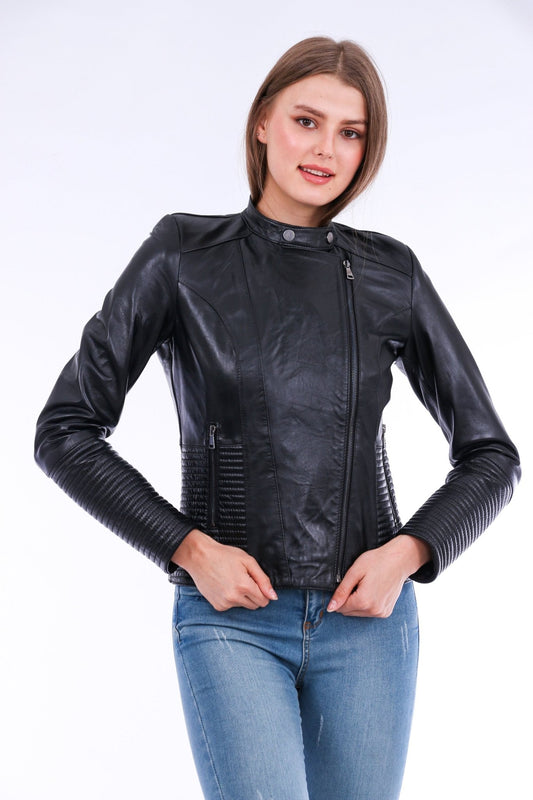 Ravenna Black Leather Biker Jacket - Genuine Nappa Lambskin Motorcycle Jacket - Style Queenz