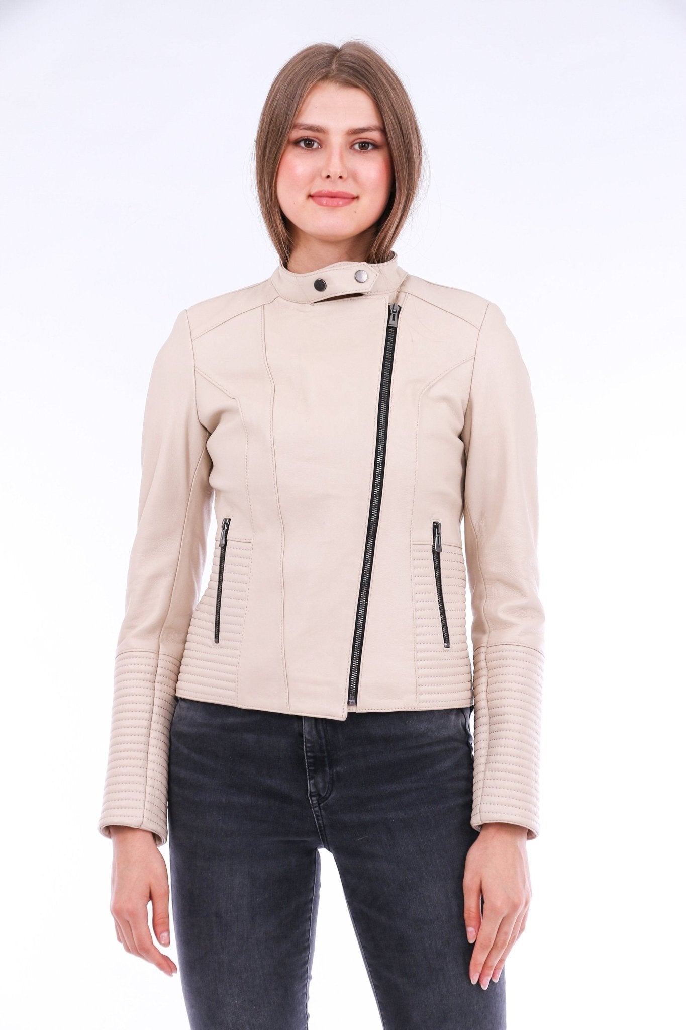 Ravenna White Leather Biker Jacket - Premium Nappa Lambskin Women's Motorcycle Jacket - Style Queenz