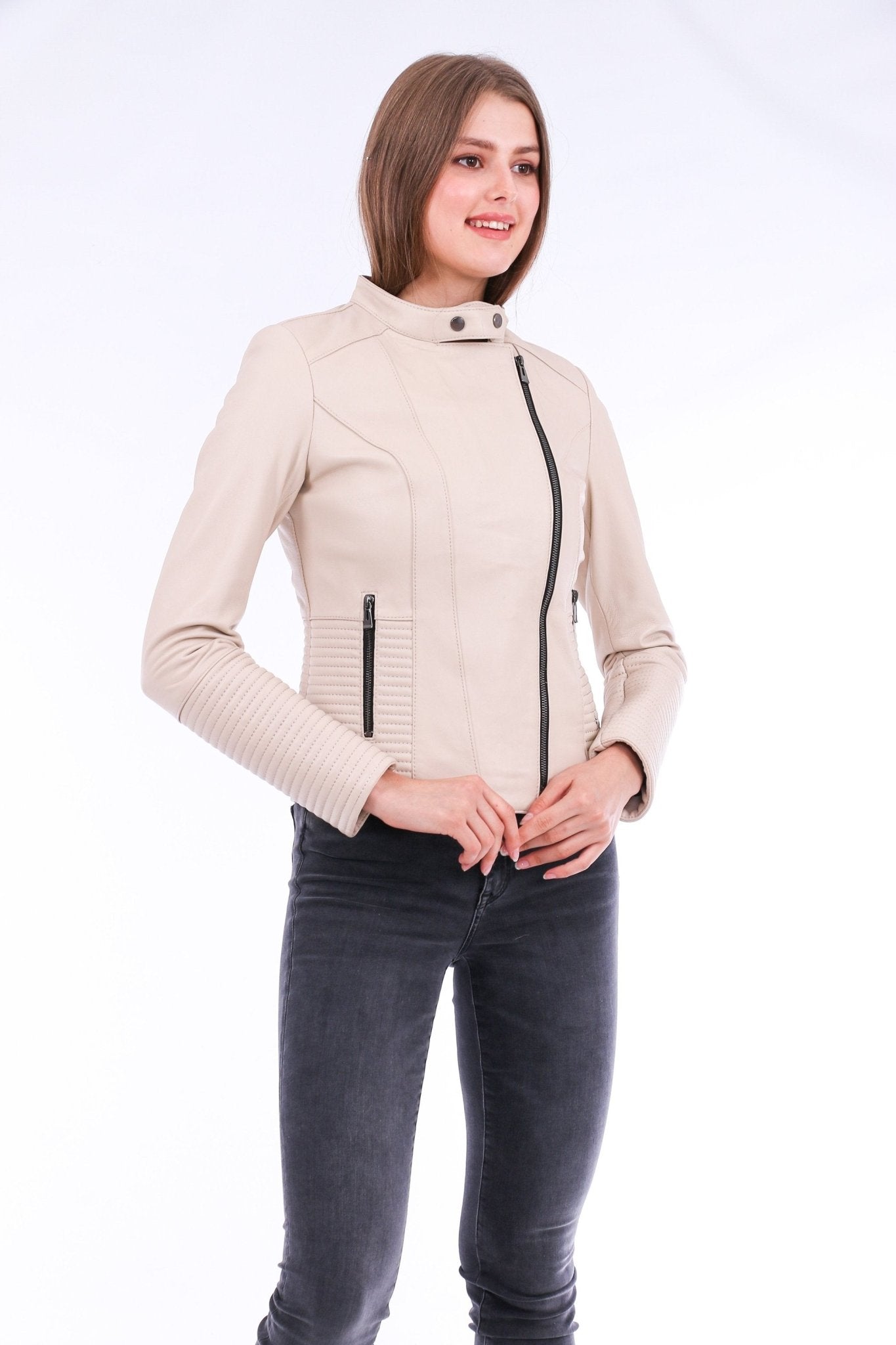 Ravenna White Leather Biker Jacket - Premium Nappa Lambskin Women's Motorcycle Jacket - Style Queenz