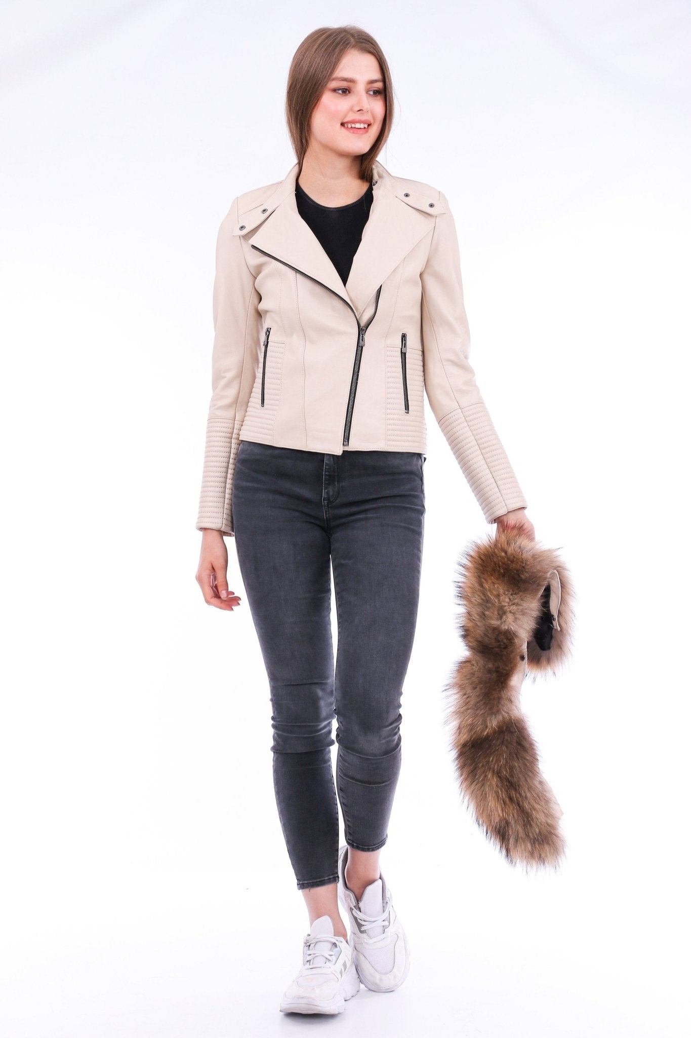 Ravenna White Leather Biker Jacket - Premium Nappa Lambskin Women's Motorcycle Jacket - Style Queenz