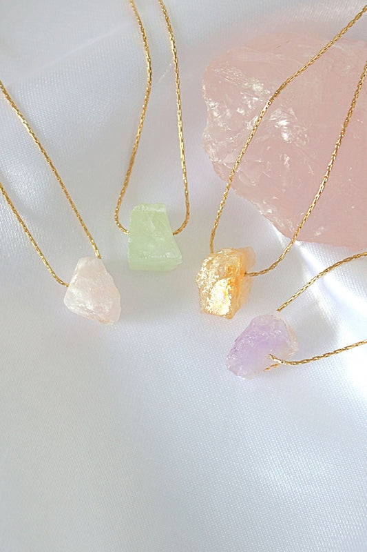 Raw Natural Crystal 24K Gold Pendant Necklace - Healing Jewelry - Style Queenz